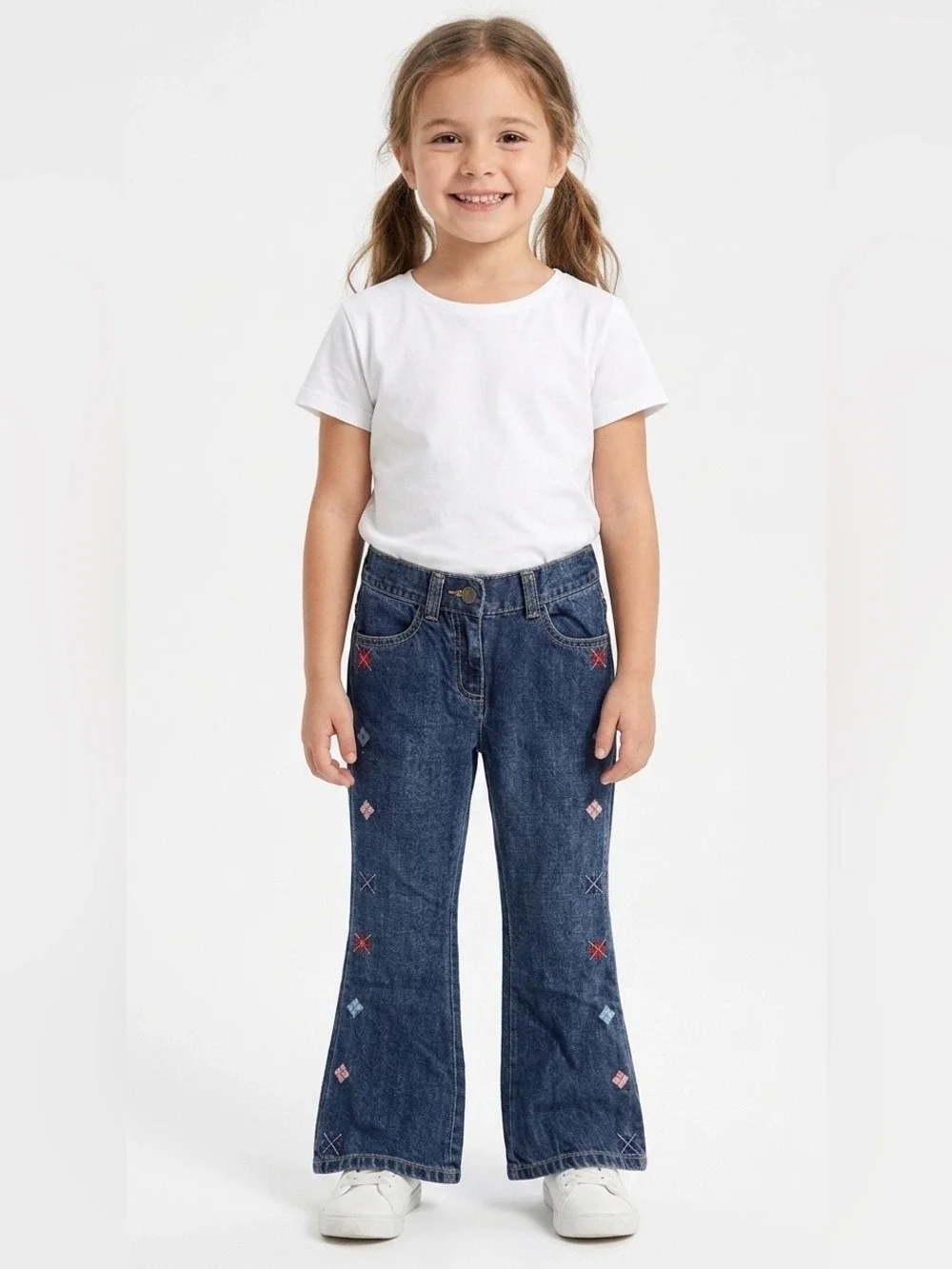 Gymboree Dark Blue Flare Jeans with Red & Light Blue Embroidery Sz 6 NWT